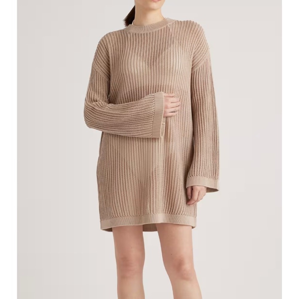 Quince 100% Organic Cotton Open Knit Long Sleeve Cover Up Mini Dress Size XL
